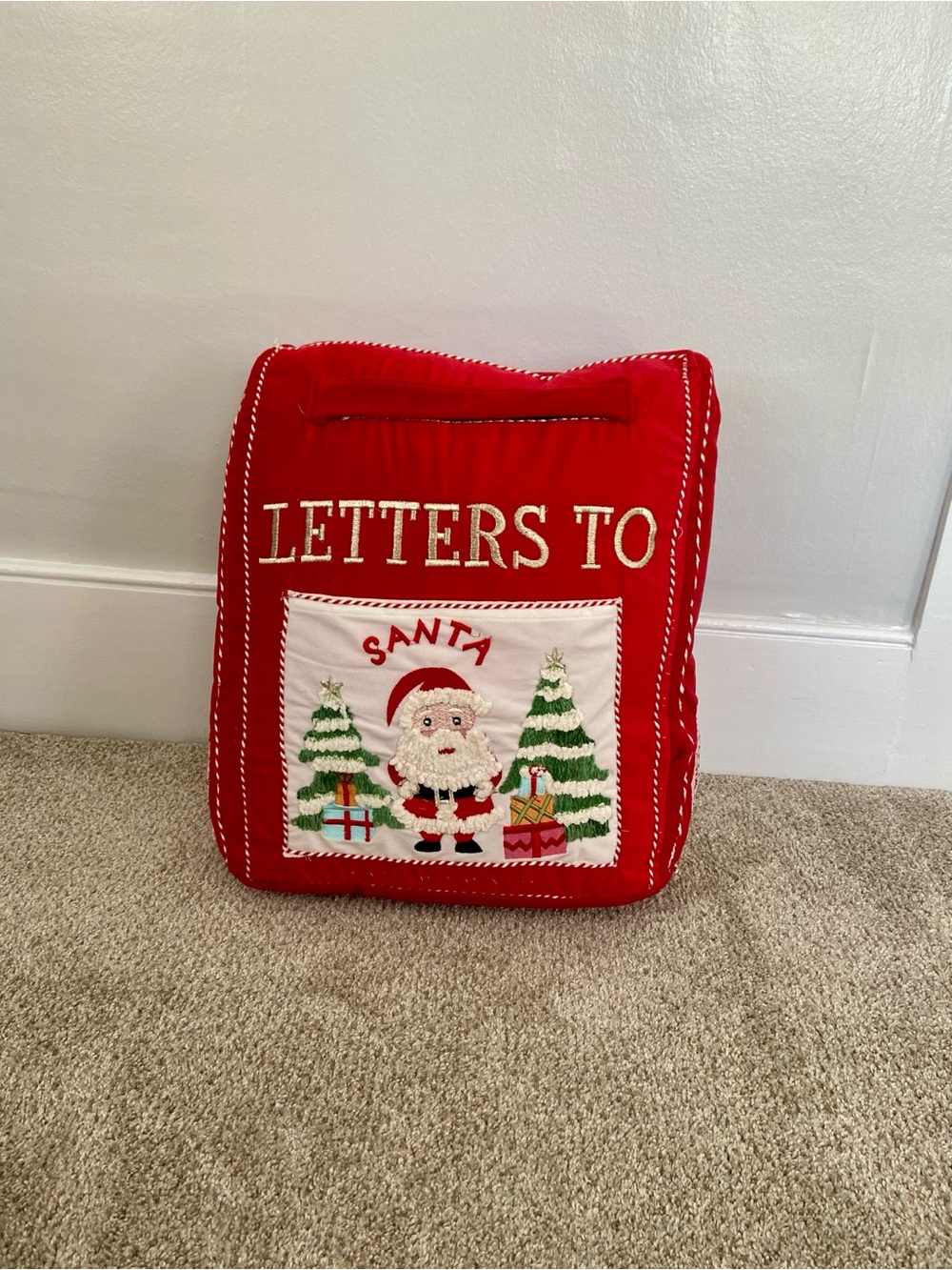 Letters to Santa Mailbox Christmas Throw Pillow Cupcakes & Cashmere Embroidered